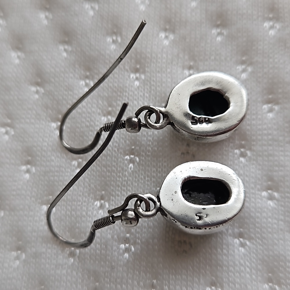 Vintage Turquoise Teardrop Sterling Silver Earrings - Picture 5 of 7
